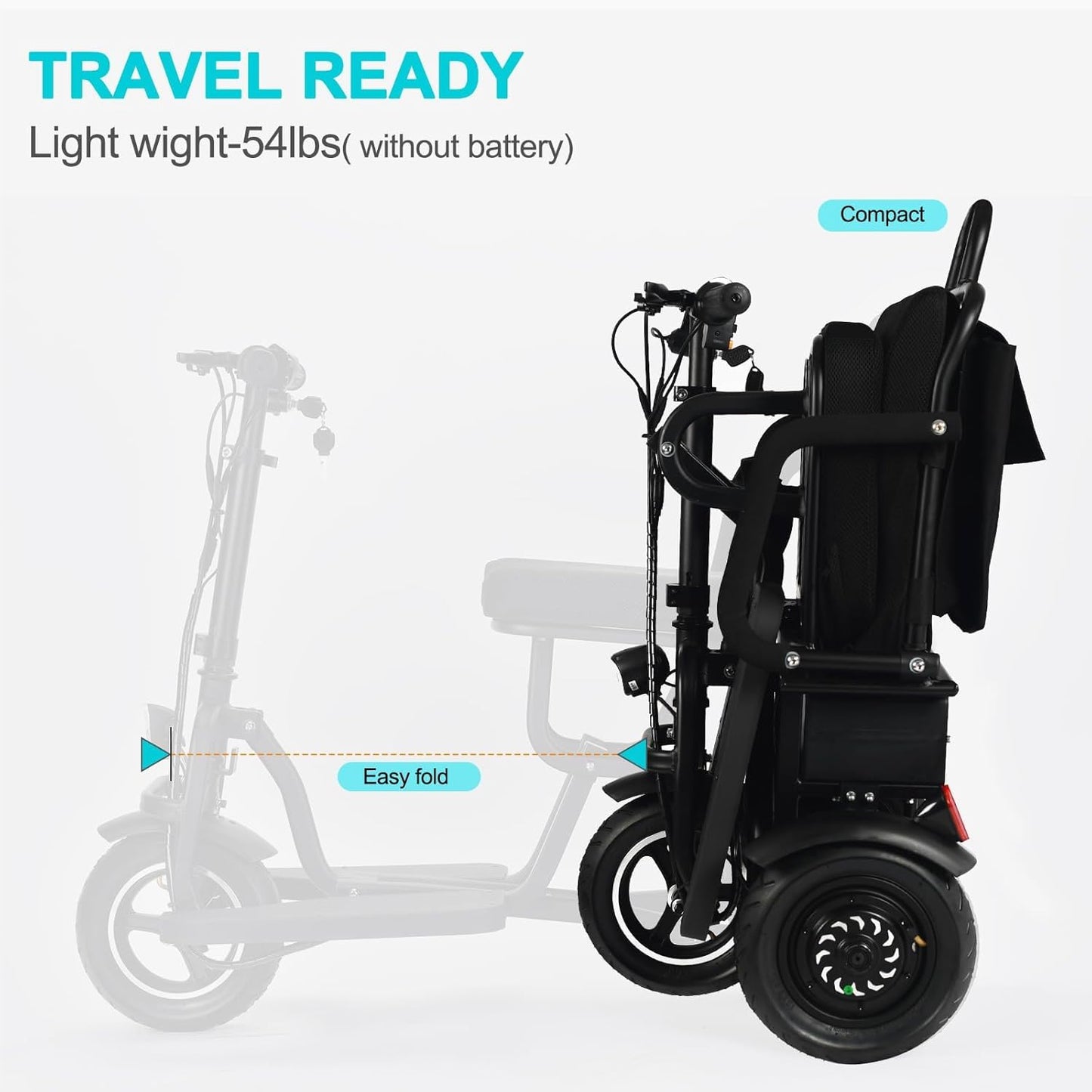 SCOTE-48350 Folding Mobility Scooter 3 Wheel Li-ion Dual Motor 700W, 20 Miles Range