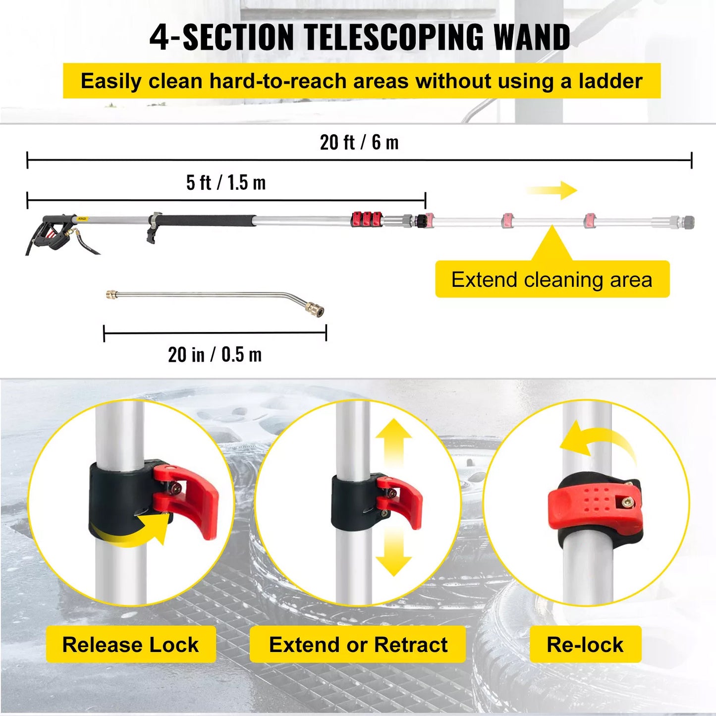 Roof Window Drains Fascia Cleaner Pressure Washer Telescopic Lance 5ft-20ft Full Set