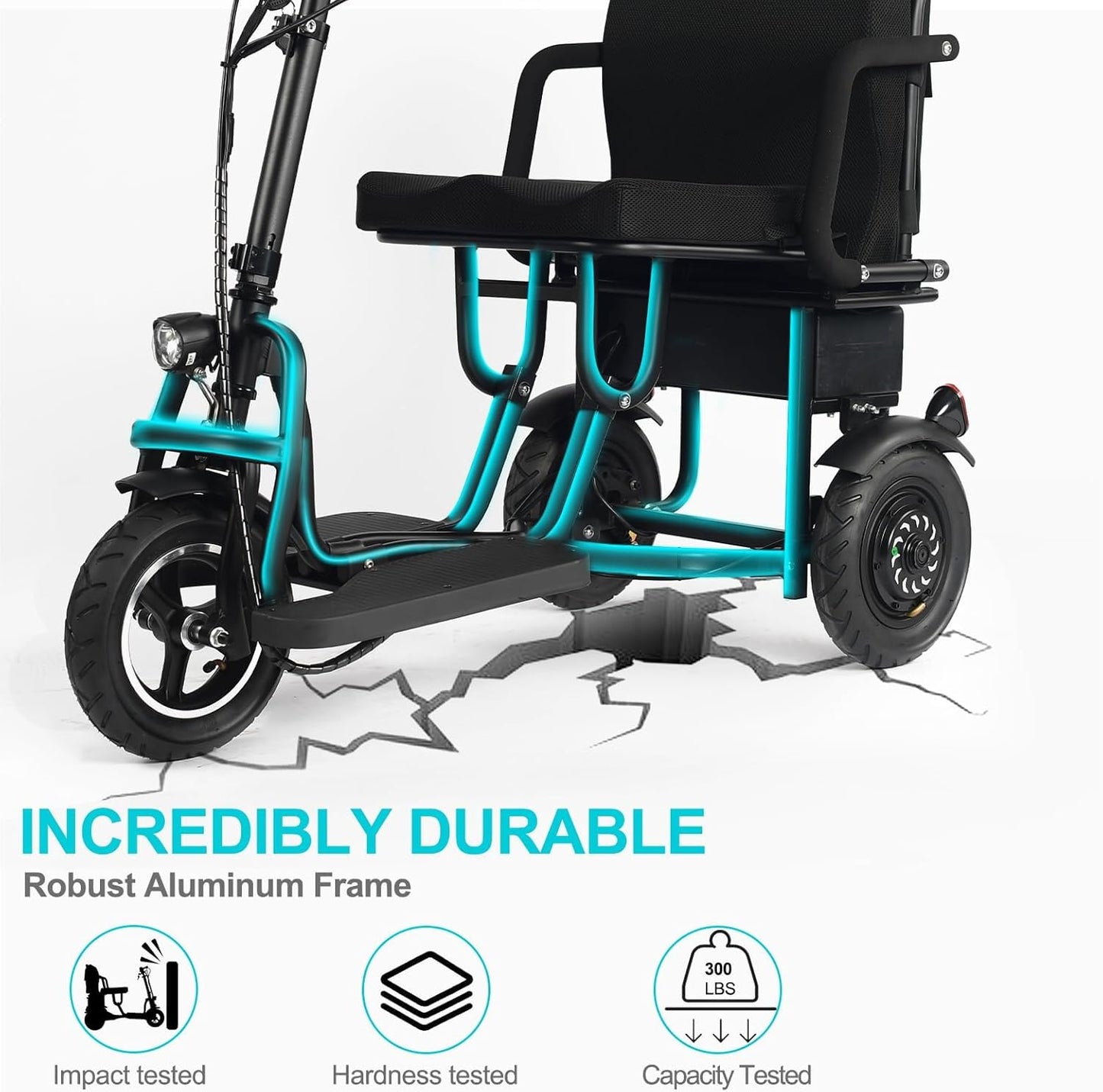 SCOTE-48350 Folding Mobility Scooter 3 Wheel Li-ion Dual Motor 700W, 20 Miles Range