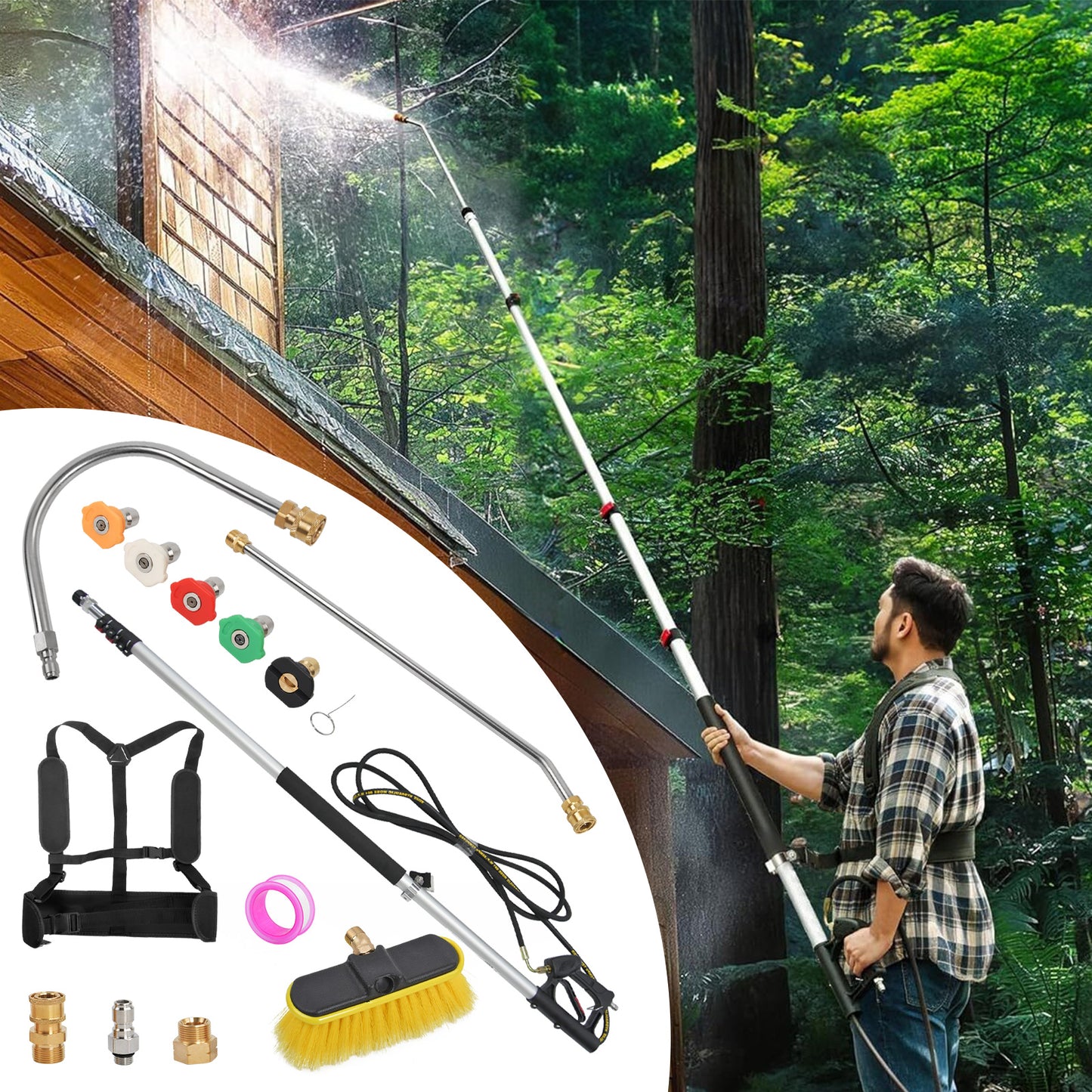 Roof Window Drains Fascia Cleaner Pressure Washer Telescopic Lance 5ft-20ft Full Set