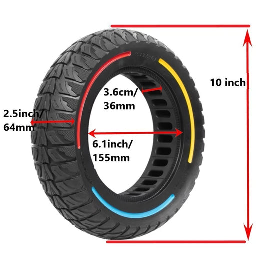 10 x 2.5 Solid Off Road Tubeless Tyre For SCOTE-48350 Multi Colour Stripes