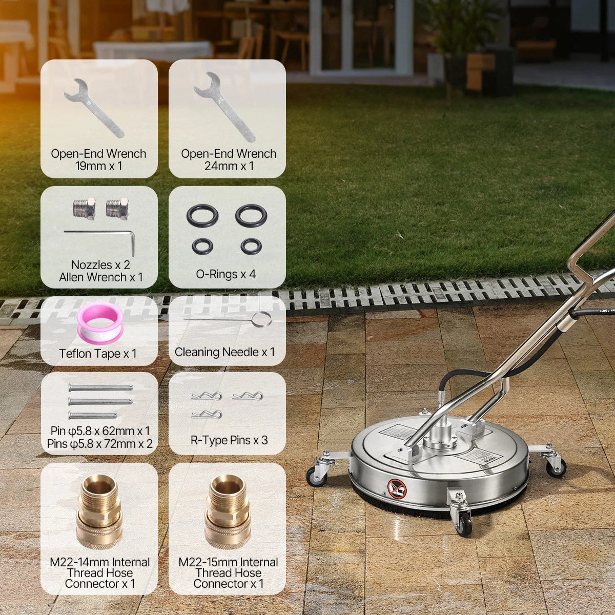 20" Pressure Washer Patio Driveway Cleaner 4 Wheels Dual Handle 4500 Max PSI