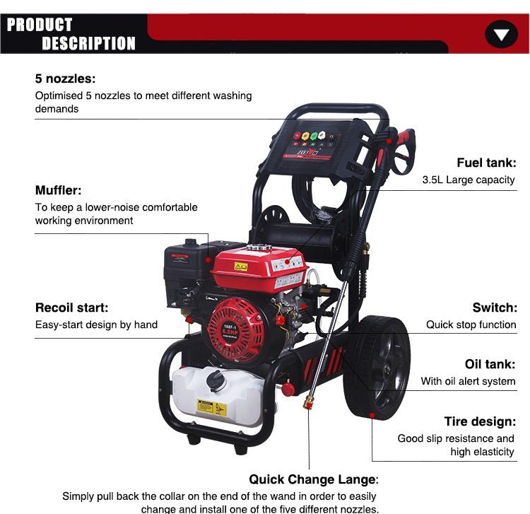 Petrol Pressure Washer Jet Wash Patio Cleaner 180 BAR 2610PSI