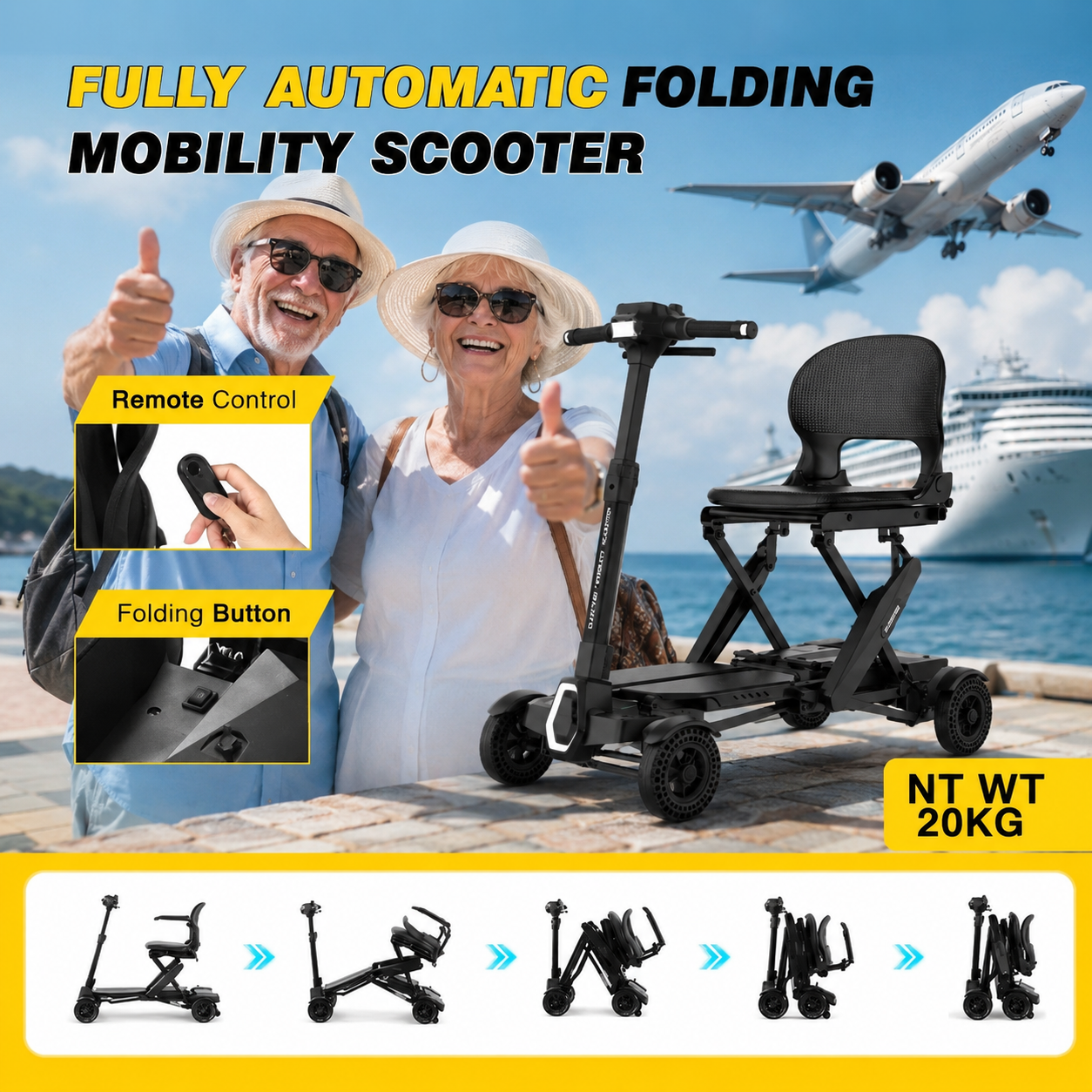 Explorer Auto Folding Mobility Scooter With Removable Battery 24kg, 12 Mile Range