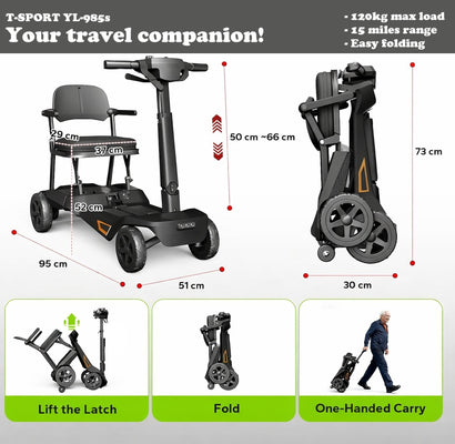 YL-985S Folding Mobility Scooter, Lightweight, 15 Miles Range