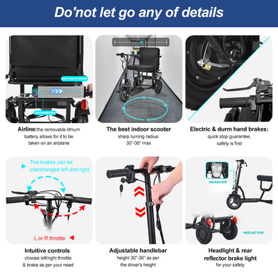 Folding Mobility Scooter 3 Wheel Li-ion 15Ah Dual Motor 700W