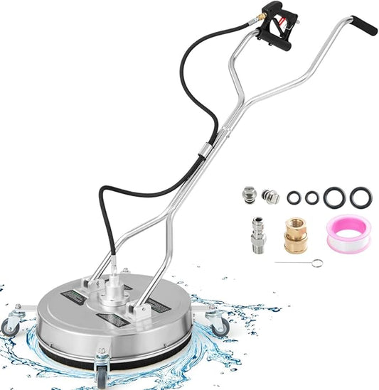 20" Pressure Washer Patio Driveway Cleaner 4 Wheels Dual Handle 4500 Max PSI