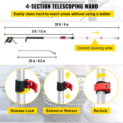 Roof Window Drains Fascia Cleaner Pressure Washer Telescopic Lance 5ft-20ft Full Set