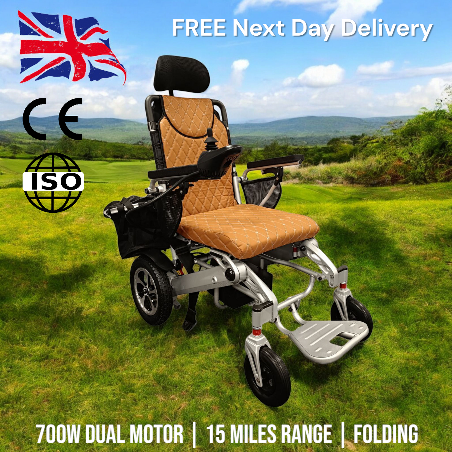 Folding Lightweight Electric Wheelchair Powerchair PRO Version Remote Control