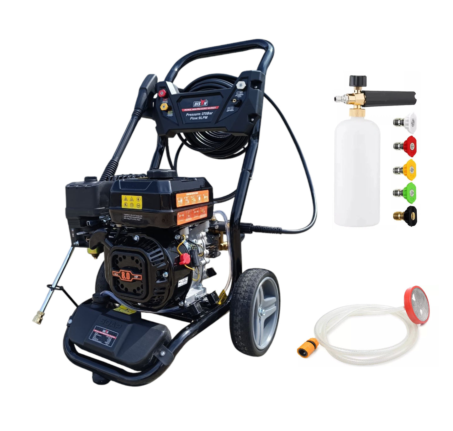 Bison BS180D-K High Pressure Petrol Washer 3950psi 275bar 8HP 20m Hose