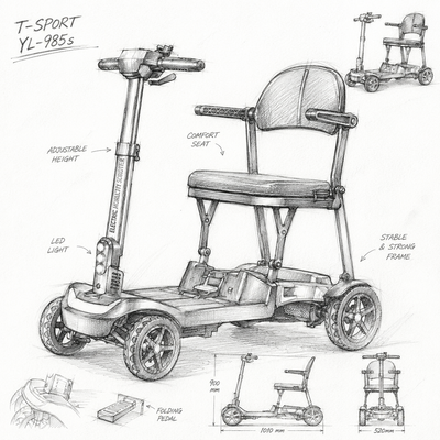 YL-985S Folding Mobility Scooter, Lightweight, 12 Mile Range