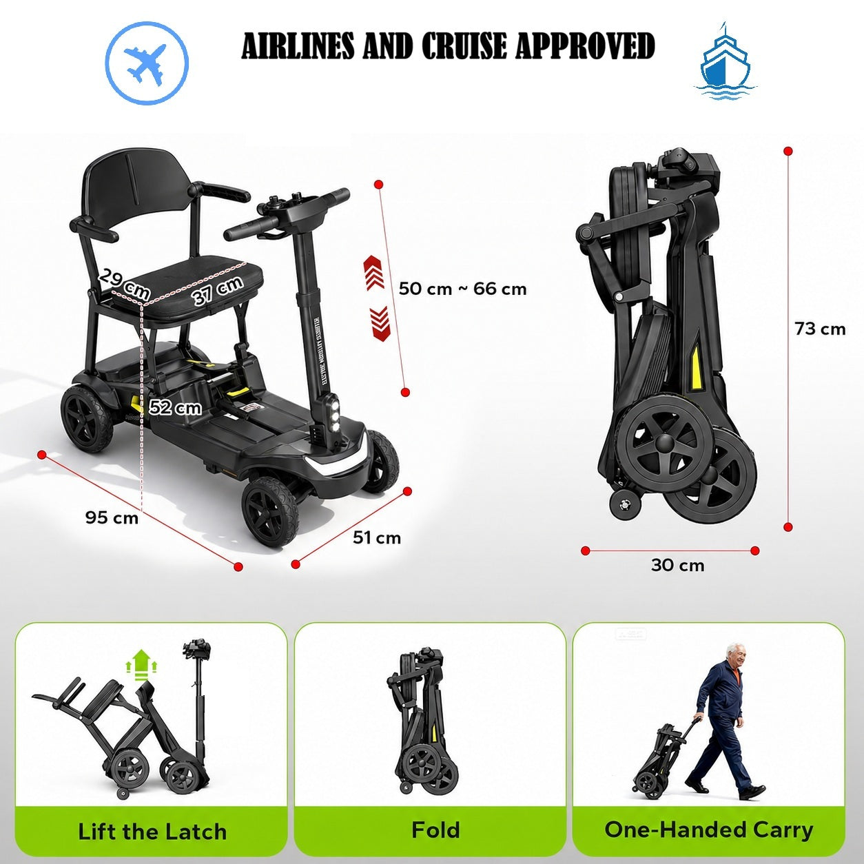YL-985S Folding Mobility Scooter, Lightweight, 12 Mile Range