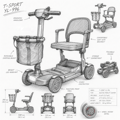 YL-996 Folding Mobility Scooter  Lightweight 19kg 2026 Model