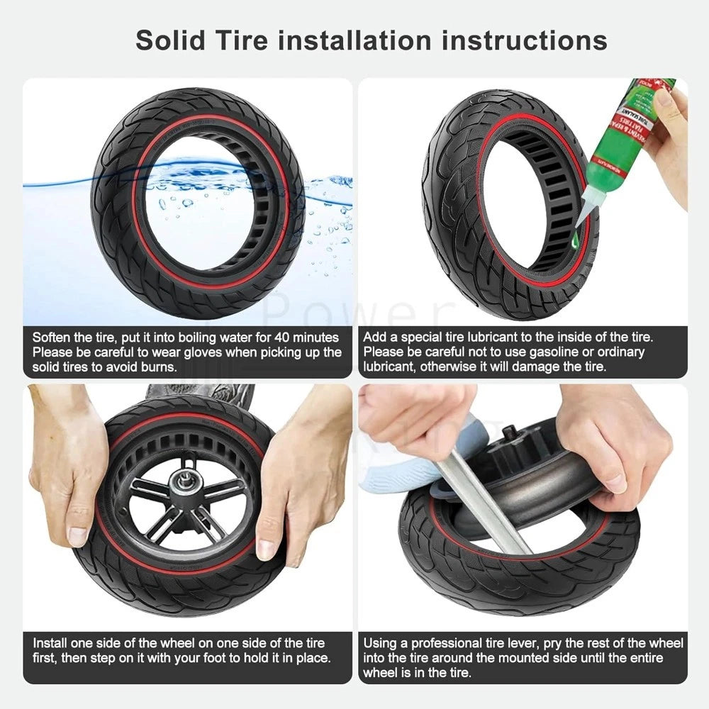 10 x 2.5 Solid Tubeless Tyre For SCOTE-48350 Red Stripe