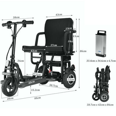 Folding Mobility Scooter 3 Wheel Li-ion 15Ah Dual Motor 700W