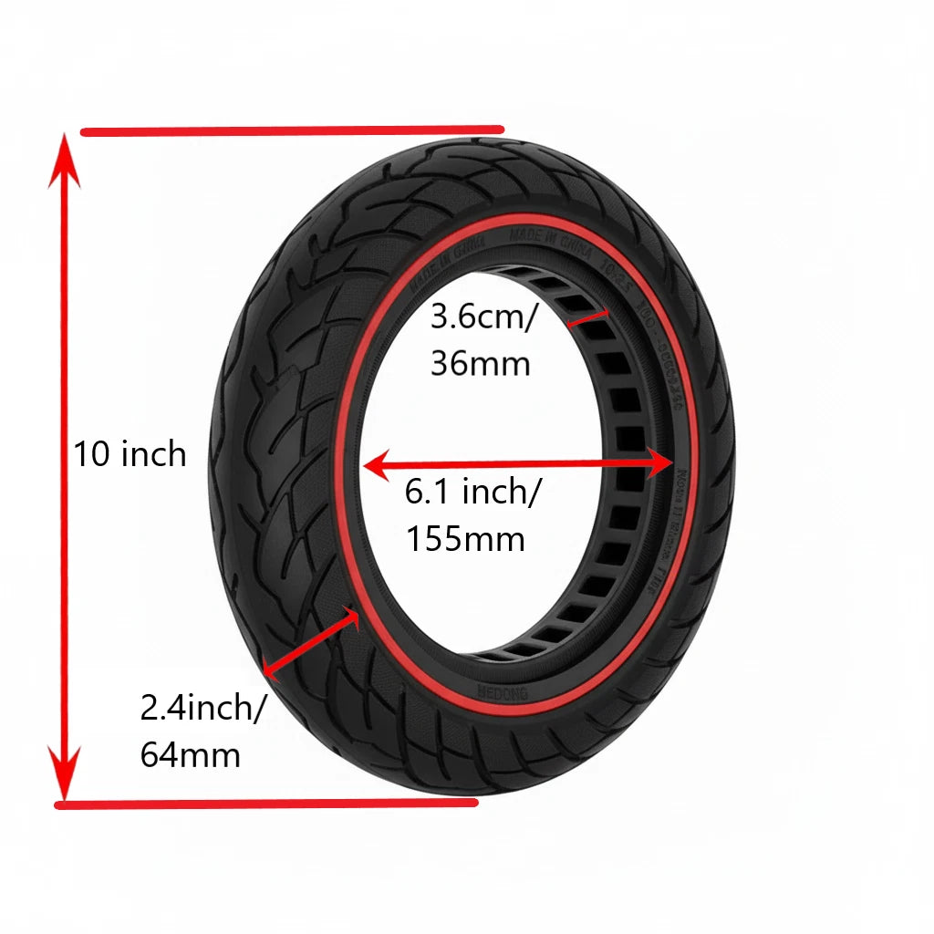 10 x 2.5 Solid Tubeless Tyre For SCOTE-48350 Red Stripe