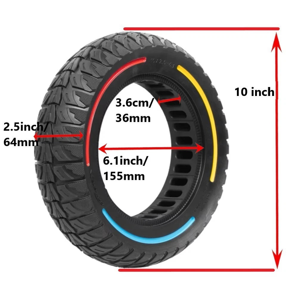10 x 2.5 Solid Off Road Tubeless Tyre For SCOTE-48350 Multi Colour Stripes