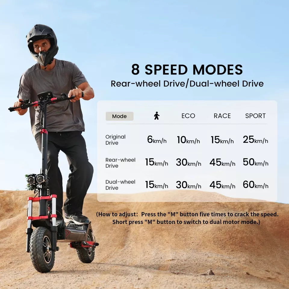 Electric Scooter 2400W 48V 20AH Off-Road E-Scooter 12" Adult 38MPH