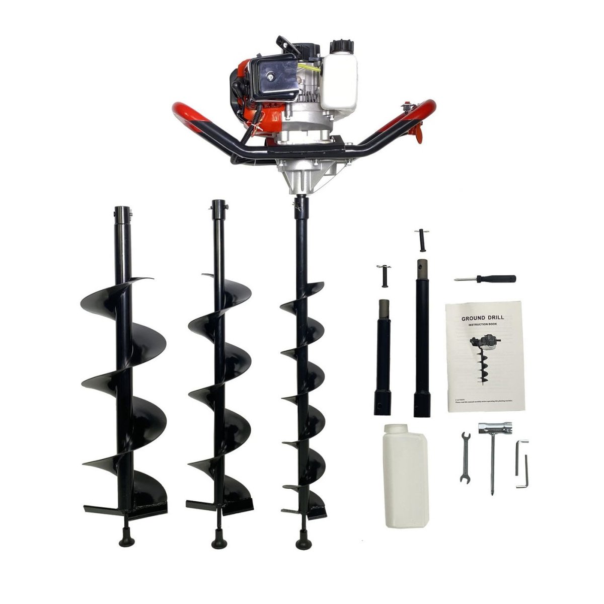 52CC PETROL EARTH AUGER FENCE POST HOLE BORER GROUND DRILL AND 2 EXTNS