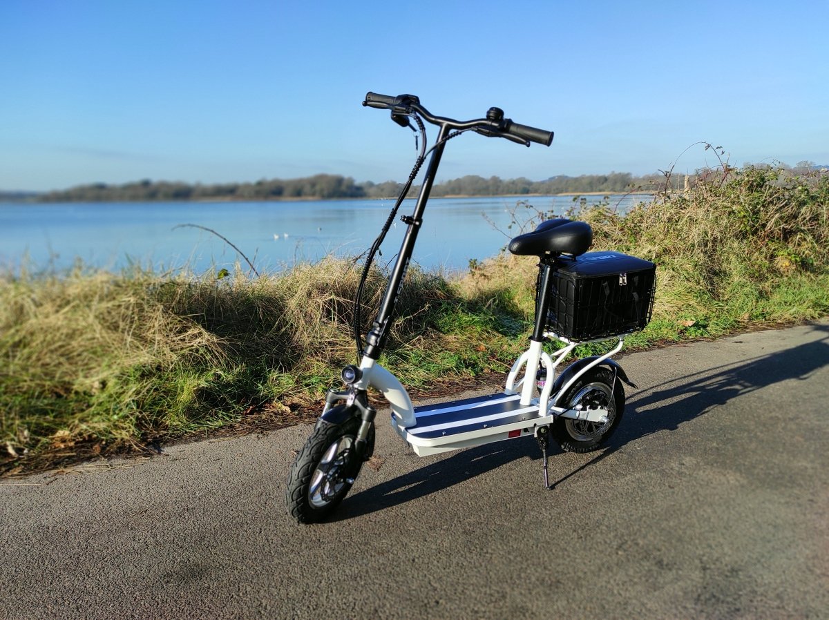 Powerful White Electric Scooter with Seat