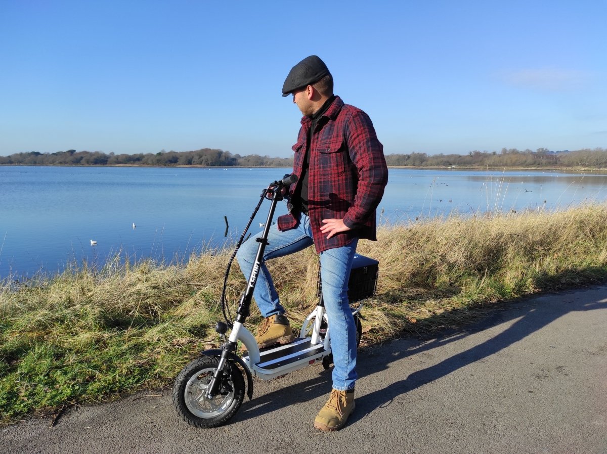 Electric Scooter With Seat And Basket Folding Adult 10AH 350W White i43