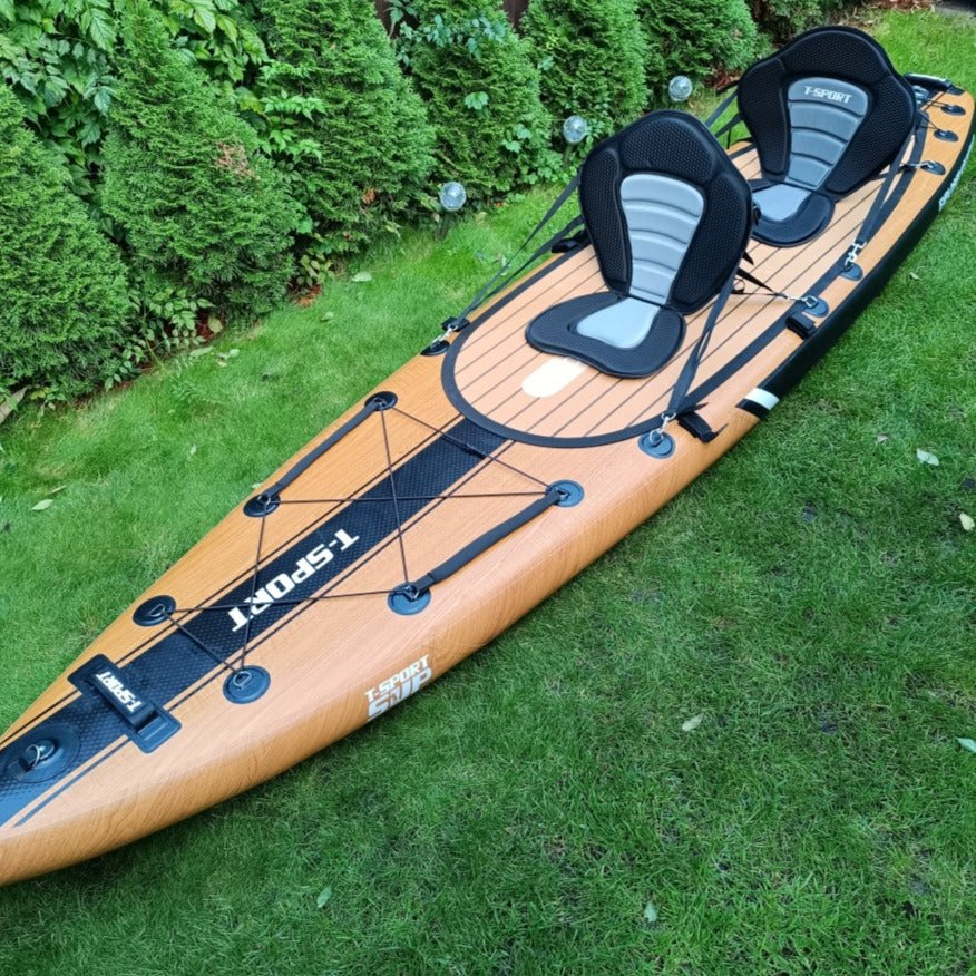 Paddle Board Explorer II SUP with Kayak Conversion Kit 12′ Wooden Style