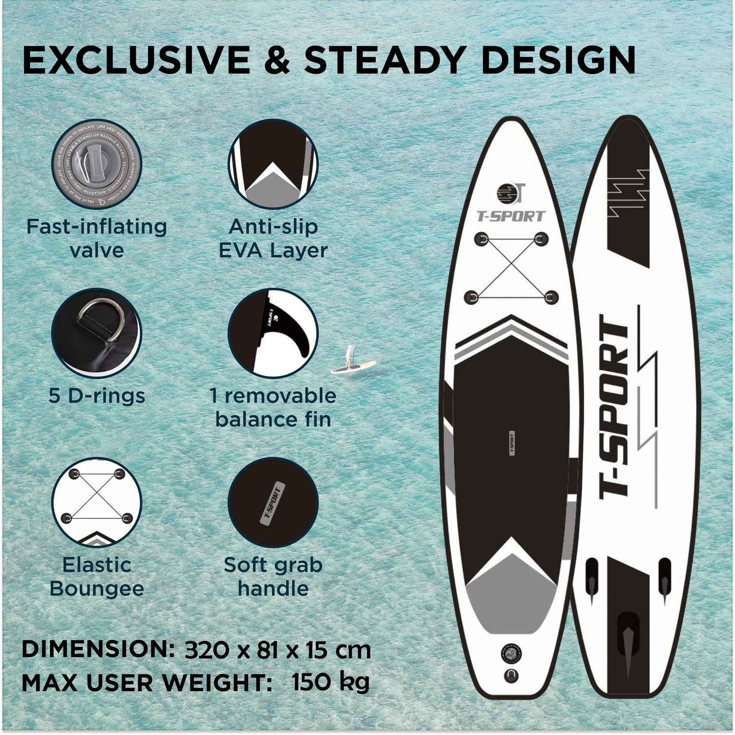 INFLATABLE PADDLE BOARD iSUP BLACK 10'6"
