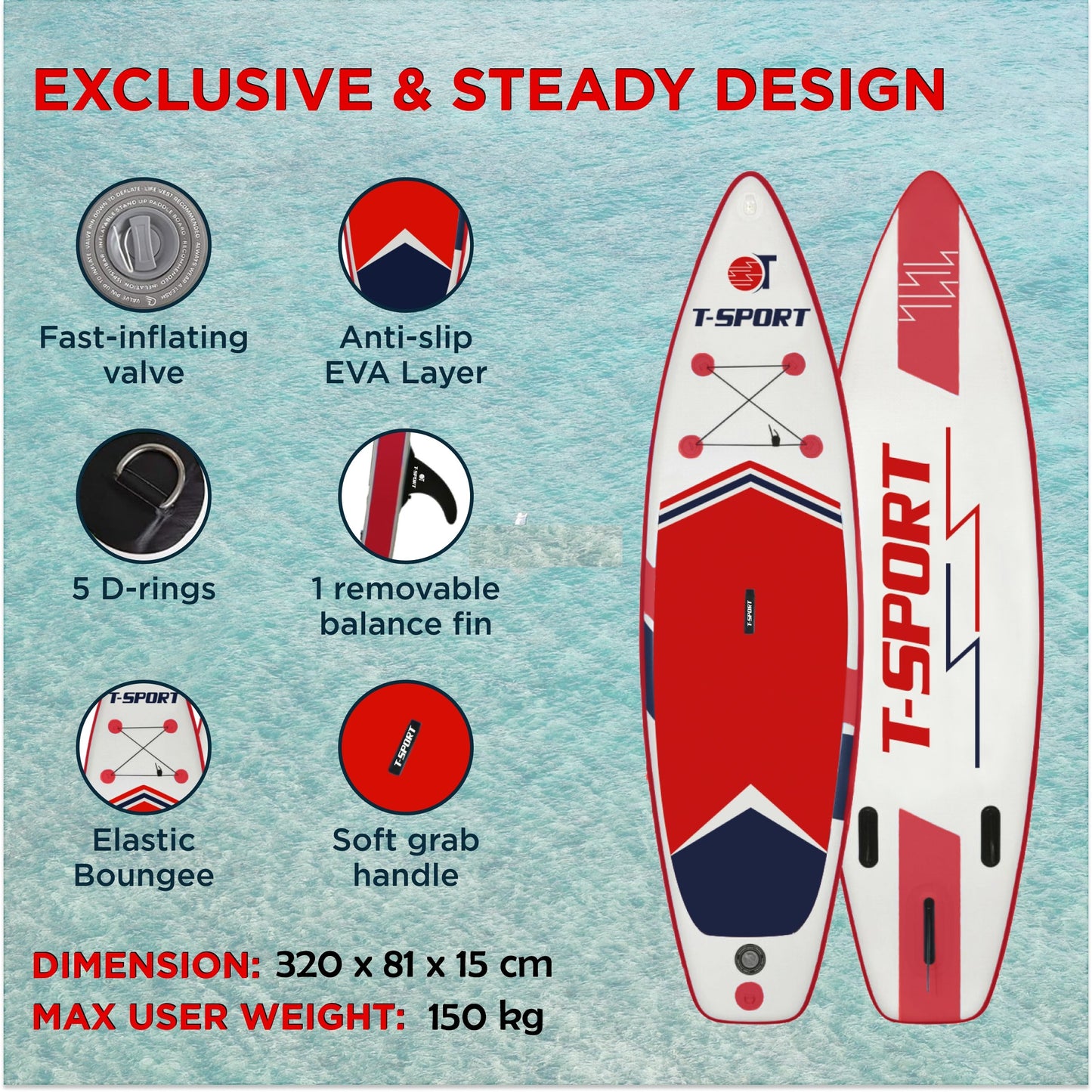 Inflatable Paddle Board Red SUP 10'6"